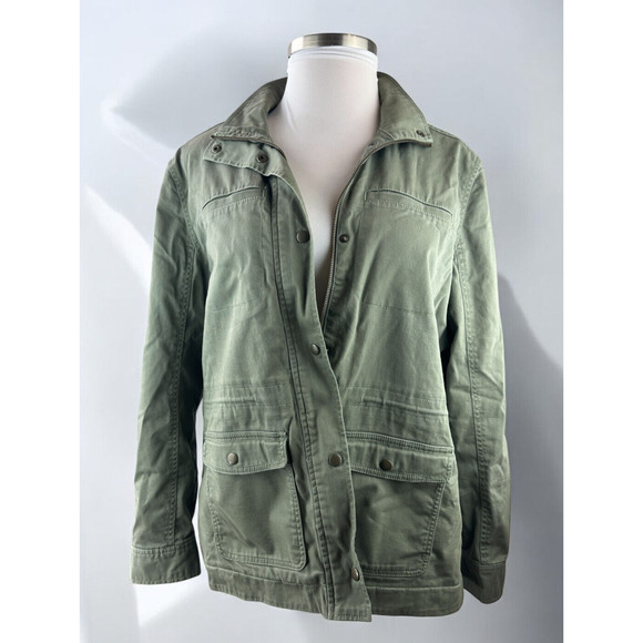 LL Bean Classic Utility Jacket Sherpa Lined Army Green Zip Snap Women's Size XL - Picture 2 of 13